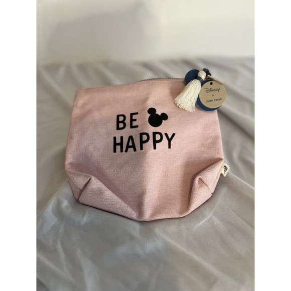 Disney X Junk Food Be Happy Mickey Mouse Pink Zipper Make-up Pouch NWT Rare - Picture 4 of 4